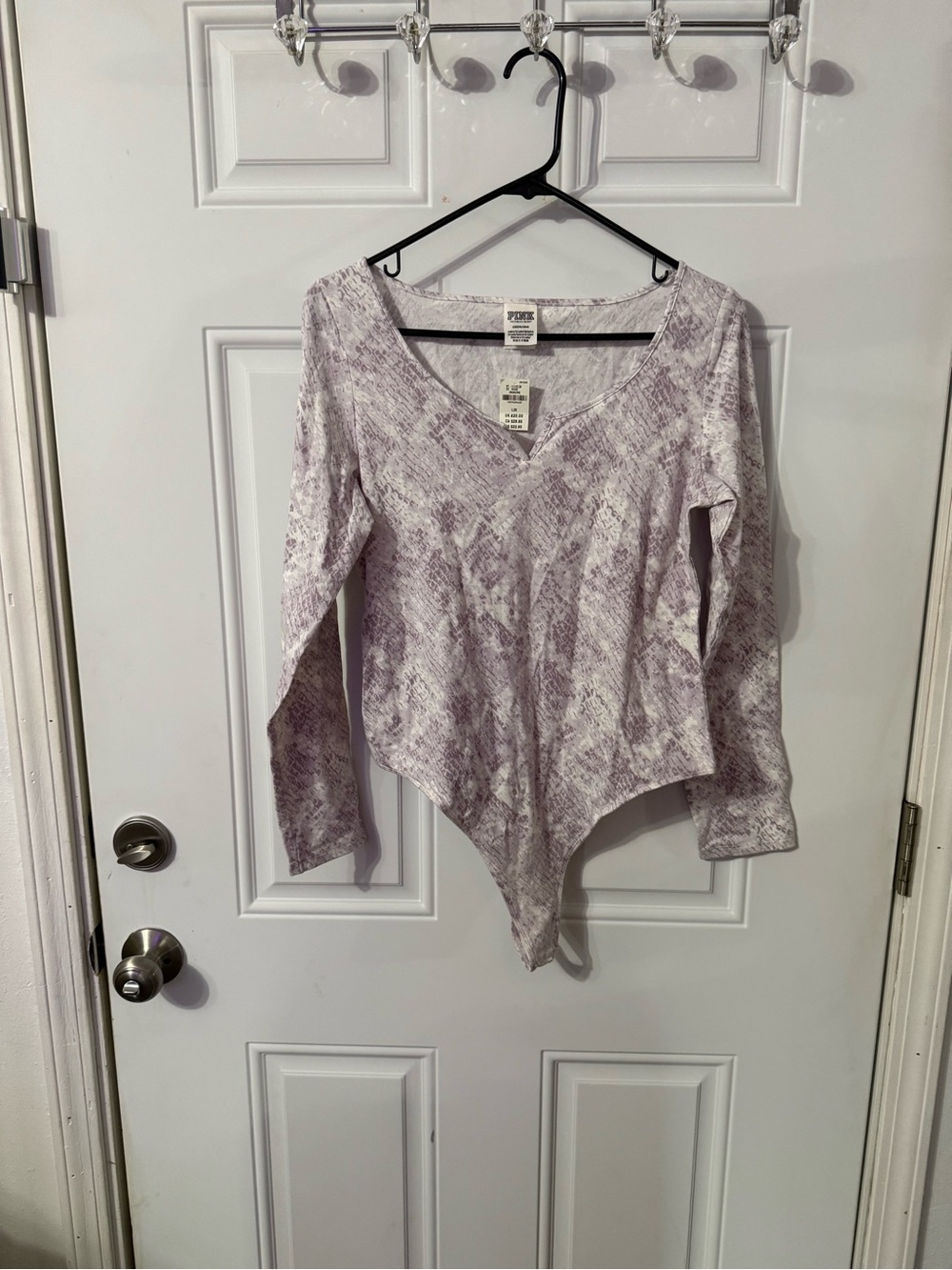 NWT Victoria’s Secret PINK Lavender Snakeskin Long Sleeve Bodysuit L